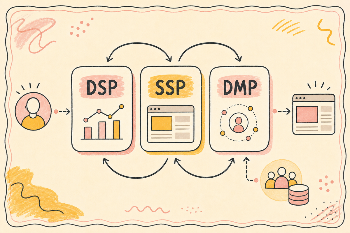 광고주, DSP, ad exchange, SSP, 퍼블리셔, DMP가 RTB로 연결되는 인프라 다이어그램